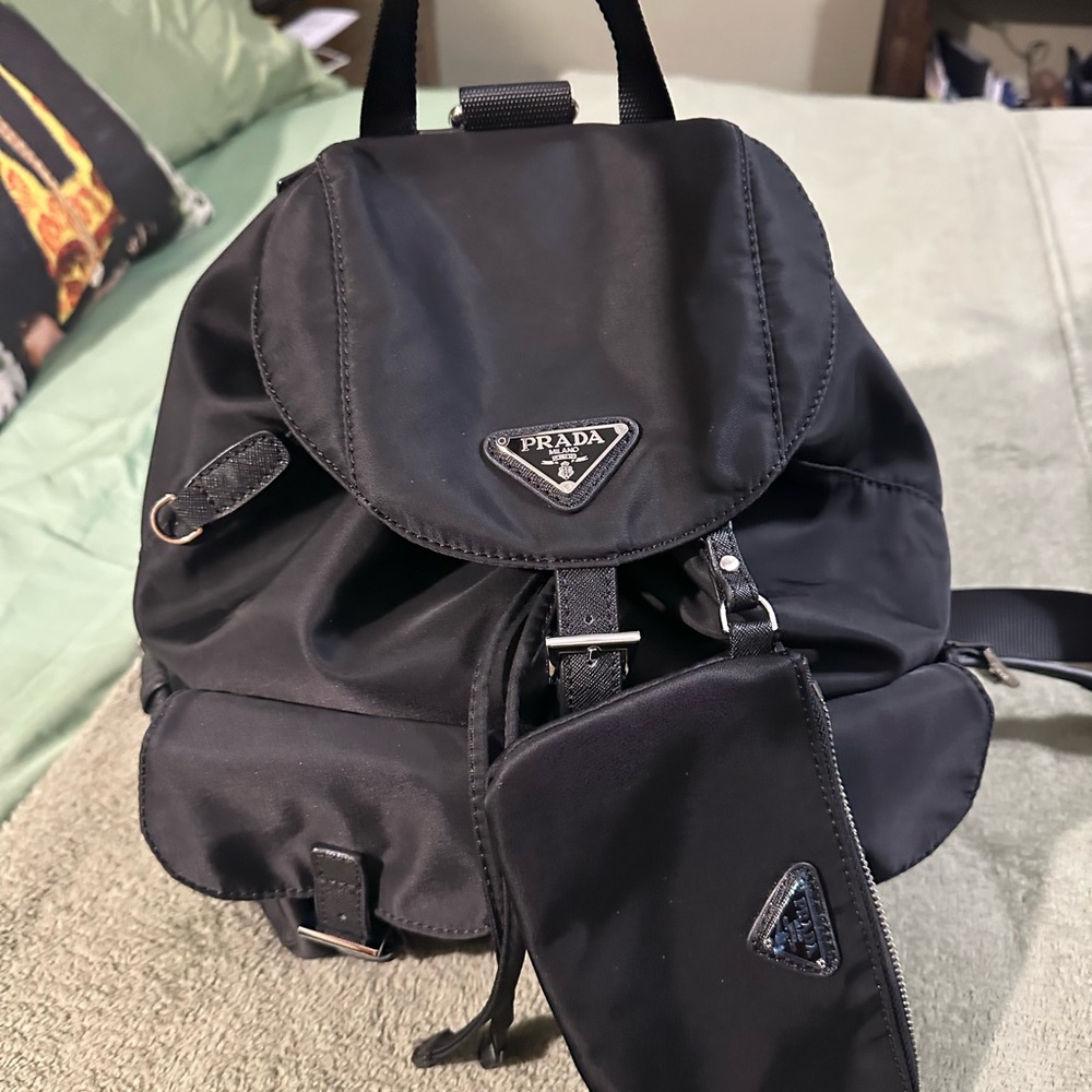 Prada Black Nylon Backpack with Pouch
